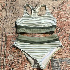 Striped Green and White Women's Swim Set